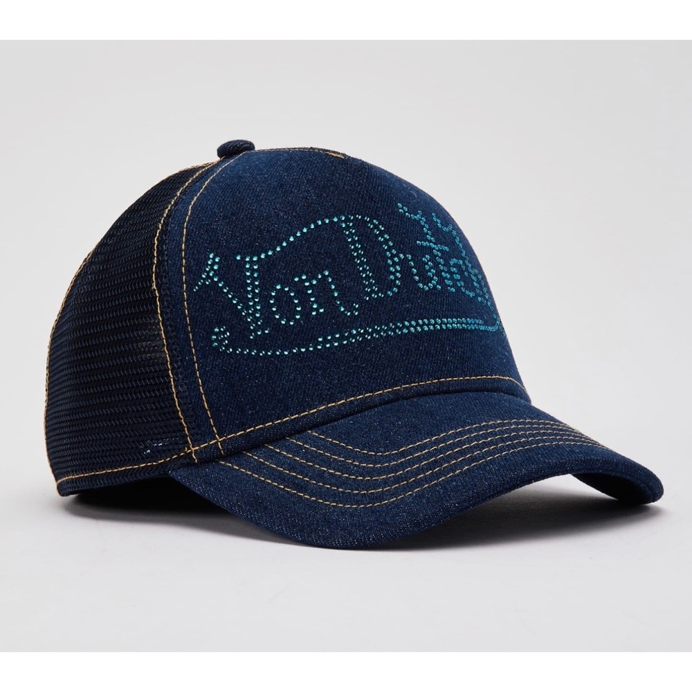 NEW Von Dutch Hat Rhinestone Denim Bling Trucker Mesh SnapBack Cap Retro Y2K - Picture 3 of 8